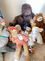 Group shot showing most plush animals clustered