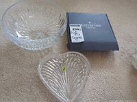 Round bowl, heart dish, and Waterford box