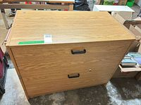 Front and top view of light oak 2-drawer file cabinet