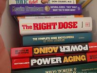 Stack showing titles Toxic Relief, Natural Cures, Omega-3 Miracle, The Right Dose, Complete Home Encyclopedia of Food Miracles, Power Aging