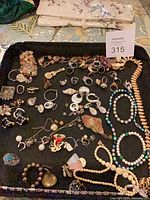 Tray showing complete assortment of costume jewelry pieces