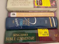 Stack showing Expository Dictionary of Bible Words, Treasures from the Old Testament, NIV Serendipity Bible, King James Bible Commentary