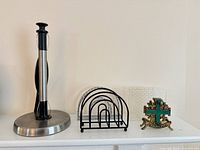 Paper towel holder, black metal napkin holder, Jerusalem cross souvenir, clear acrylic stand
