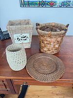 All four wicker and seagrass baskets displayed on table