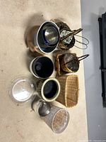 Group shot showing all eight planters and baskets
