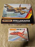 Both Matchbox model kit boxes: Avro Lancaster and Hawk T.Mk1