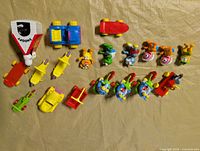 Overview of all figures and vehicles laid out on table