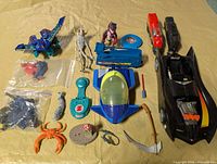 Overview of all figures, vehicles and accessories on table