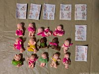 All figurines and paperwork laid out