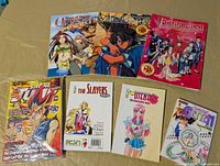 All seven items laid out showing covers