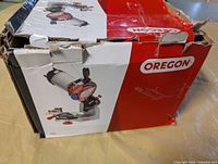 Box showing Oregon saw chain bench grinder graphics