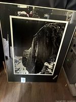 Front view showing black & white mountain print in gold-tone frame