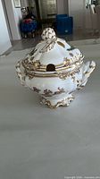 Full view of lidded tureen showing shape, handles and decoration