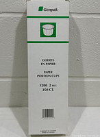 Front of box showing Genpak branding, model F200, 2 oz 250 count