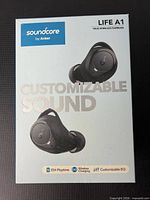 Front of retail box showing Anker Soundcore Life A1 earbuds graphics and branding