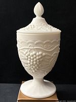 Full view of Imperial milk glass covered compote on pedestal