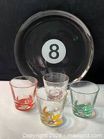 Front view of platter and four glasses