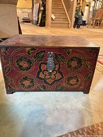 Front view showing full box, floral design, metal latch