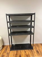 Front view of five-shelf metal rack
