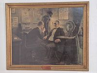 Overall view of framed print showing artwork, frame, and title plaque