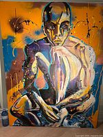 Full frontal view of entire 36x48 canvas showing seated figure and vivid color palette