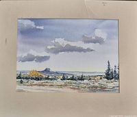 Full view of matted watercolor landscape