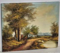 Full view of the oil painting showing entire scene and canvas edges