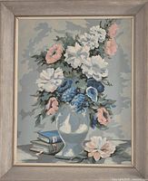 Full view of framed floral still life oil painting