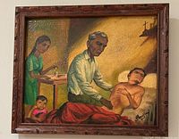 Full view of framed oil painting showing scene and frame