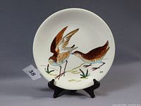 Front view of plate showing full bird scene and overall condition
