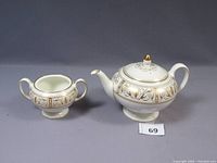 Teapot and sugar bowl side by side showing shape and pattern