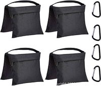 Front view showing four black sandbags and four carabiners