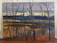 Full view of unframed oil on board landscape painting