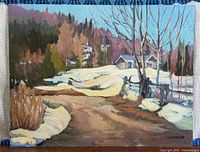 Front view of the unframed oil painting showing full artwork and signature