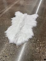 Full view of white faux fur rug on floor