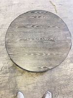 Top view showing round engineered wood surface and grain pattern