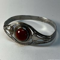 Full cuff showing carnelian stone and pierced silverwork