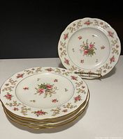 Stack of five Coalport rose plates, one displayed upright