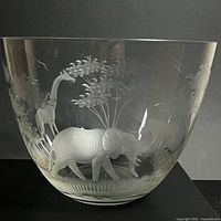 Overall view of Rowland Ward crystal bowl with etched safari animals