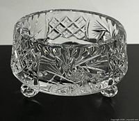 Overall view of cut crystal footed bowl showing pattern and feet