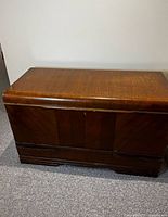 Closed cedar chest front and top