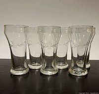 Six Libbey etched small pilsner glasses, full frontal group view
