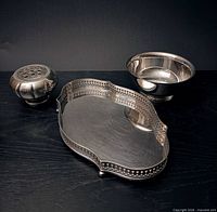 Tray, bowl and floral frog grouped