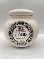 Front view of cookie jar showing decal and overall shape