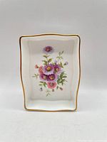 Front view of rectangular floral bone china tray