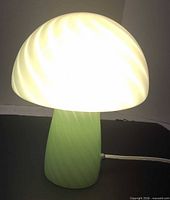 Lamp lit showing illuminated shade and green base