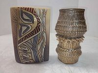 Front view of both vases showing shapes, colours and textures