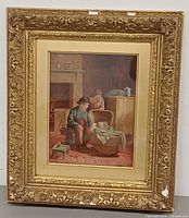 Full view of framed oil painting showing composition and ornate frame
