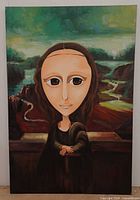 Full view of framed stylized Mona Lisa acrylic painting