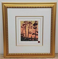 Framed lithograph front view showing artwork, mat and frame